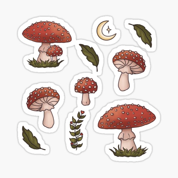 Amanita Mushroom Cottagecore Starry Seamless Pattern Sticker