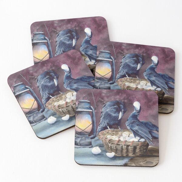 Item preview,  Watercolor picture of two ravens with the basket of eggs designed and sold by MaryWatercolor.