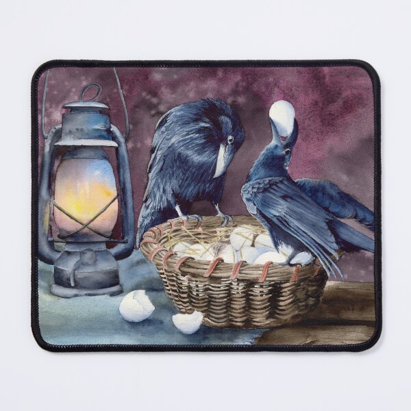 Item preview,  Watercolor picture of two ravens with the basket of eggs designed and sold by MaryWatercolor.