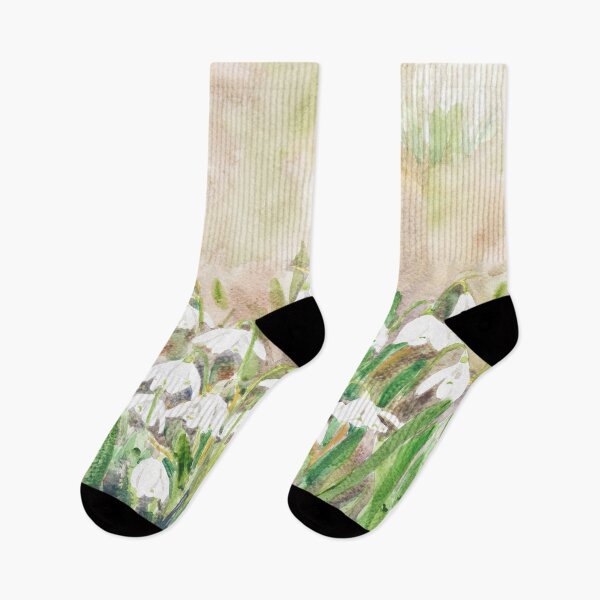 Item preview, white snowdrop branches with background hand painted  designed and sold by ColorandColor.