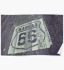 Historic Route 66 marker in Kansas on asphalt. Poster