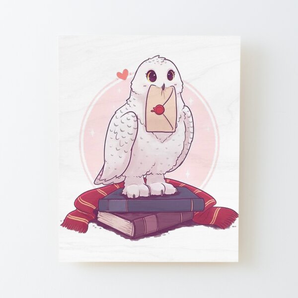 Owl sat on books Wood Mounted Print