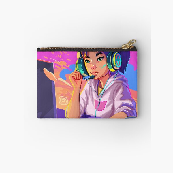 Item preview, Asian girl gamer or streamer with with cat ears headset designed and sold by Ekaterina Glazkova.