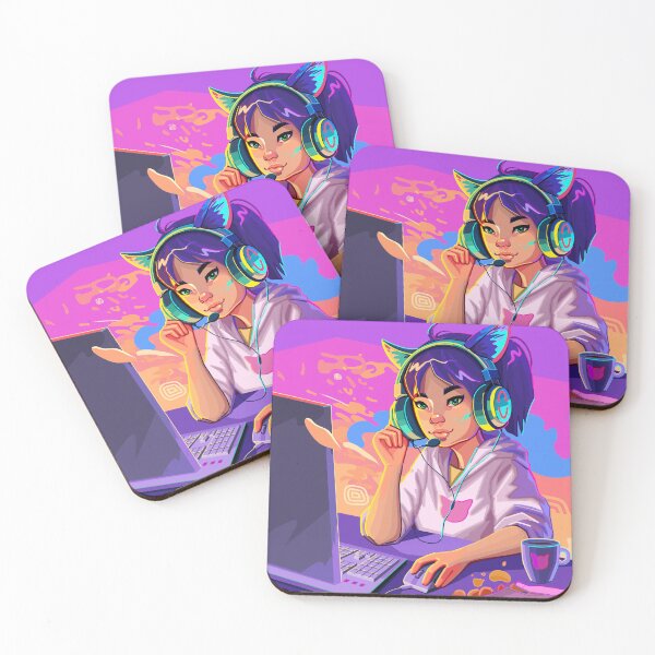 Item preview, Asian girl gamer or streamer with with cat ears headset designed and sold by Ekaterina Glazkova.