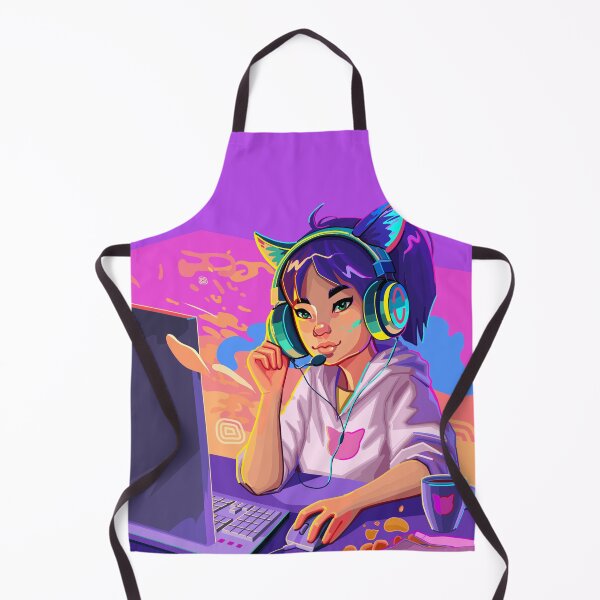Item preview, Asian girl gamer or streamer with with cat ears headset designed and sold by Ekaterina Glazkova.