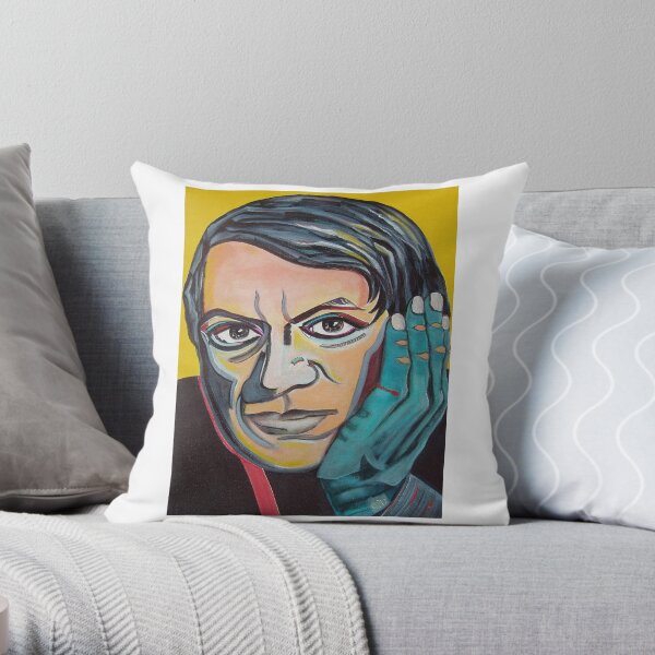 Blue Hand Contemplation Throw Pillow