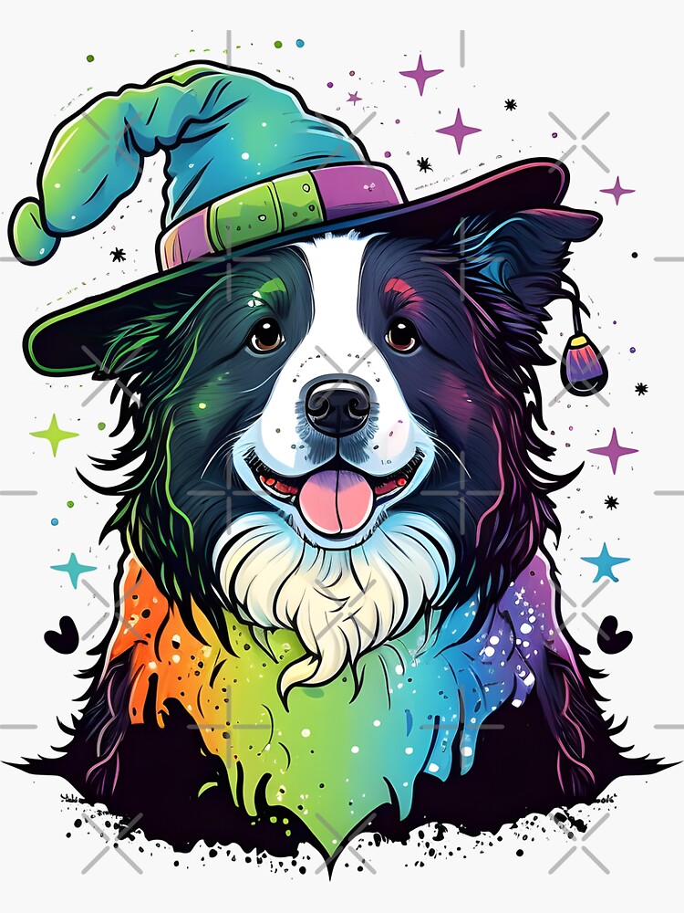 Border Collie Dog Wizard Witch Kawaii Sticker