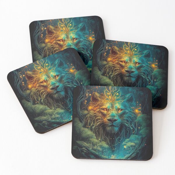 Item preview, Ancient magical molten Lion spirit in a mystical arcane forest designed and sold by Oleh Mykhailenko.