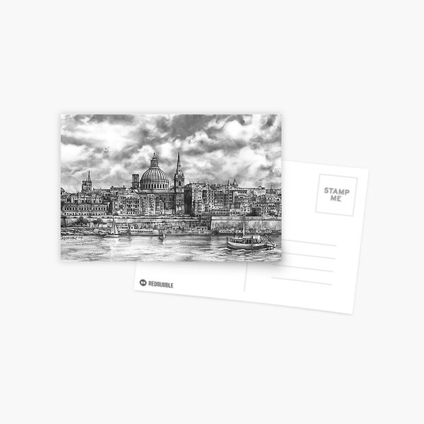 Item preview, View of the city of Malta - pencil drawing designed and sold by Katarzyna Kmiecik.