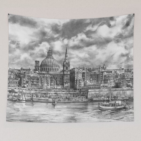 Item preview, View of the city of Malta - pencil drawing designed and sold by Katarzyna Kmiecik.