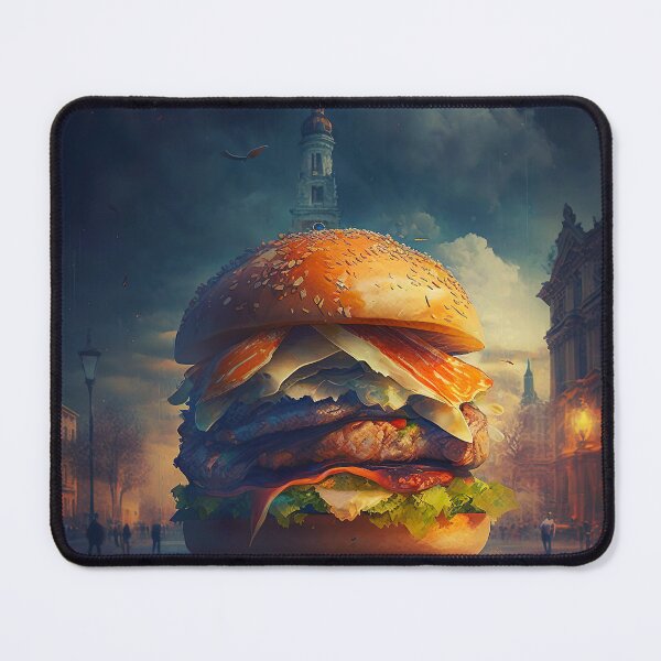 Item preview, A giant burger in evening city lights designed and sold by ArtEatLove.