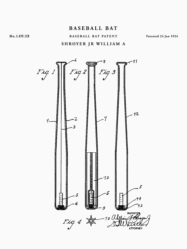 "Baseball Bat Patent Drawing Blueprint" Tshirt by Vintago Redbubble