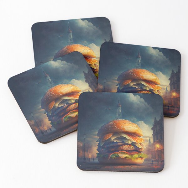 Item preview, A giant burger in evening city lights designed and sold by ArtEatLove.