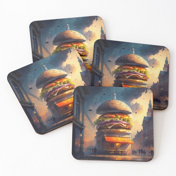 Item preview, A giant burger-house in evening city lights designed and sold by ArtEatLove.