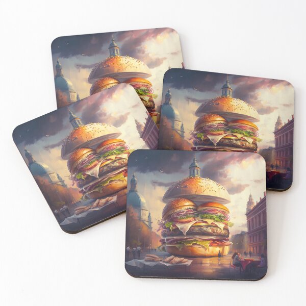 Item preview, A giant burger in evening lights at city square designed and sold by ArtEatLove.