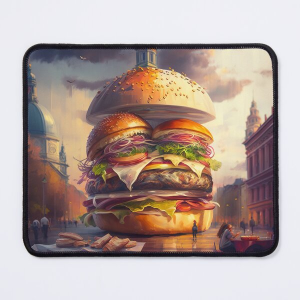 Item preview, A giant burger in evening lights at city square designed and sold by ArtEatLove.