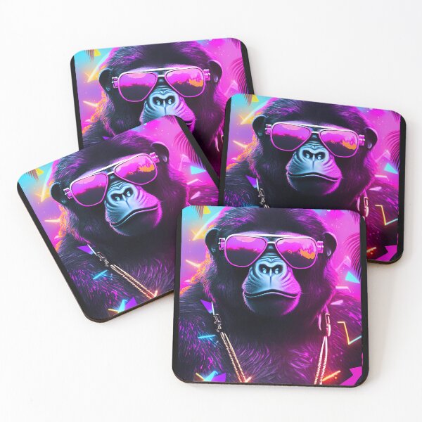 Item preview, Super cool gorilla, 80's retrowave art, synthwave style, animal art, animals designed and sold by SnorbelDesign.