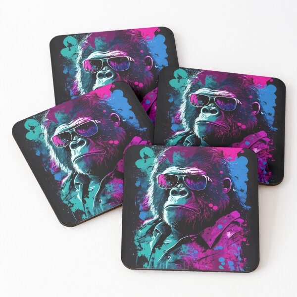 Item preview, Gorilla, Art in 80's Retrowave, Synthwave Style, Animal Art, Animals designed and sold by SnorbelDesign.