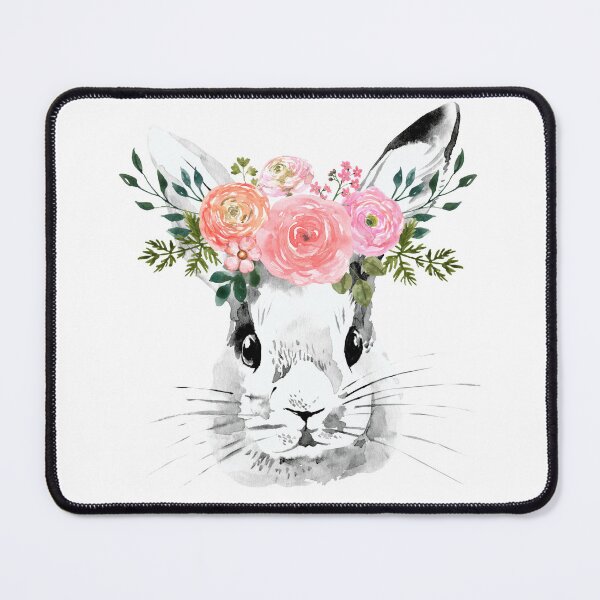 Item preview, Easter Bunny with Watercolor Pink Floral Wreath | Cute Easter designed and sold by PeonyPeak.