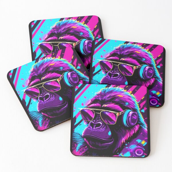 Item preview, Colorful Retro Gorilla, 80's Retrowave Art, Synthwave Style, Animal Art, Animals designed and sold by SnorbelDesign.
