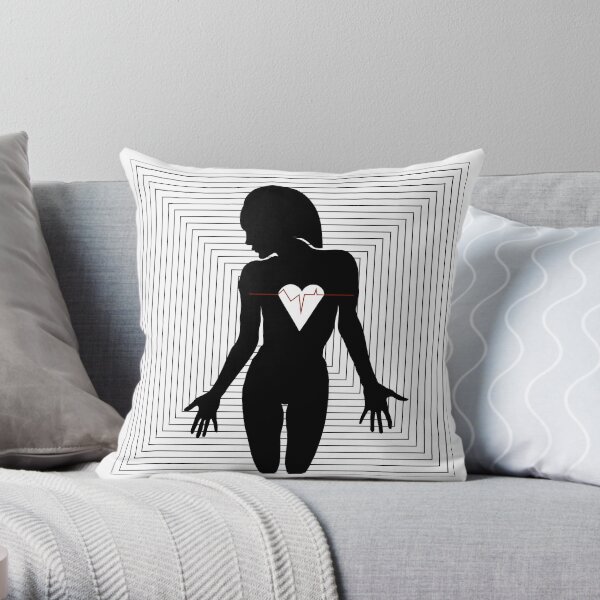Woman silhouette . Hole heart cardiogram. Optical illusion. Conсept art Throw Pillow