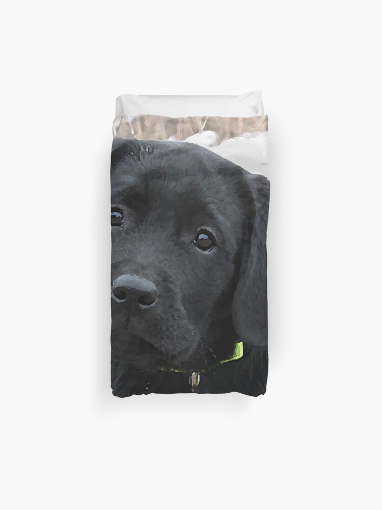 Awaiting Spring Black Labrador Puppy Duvet Cover