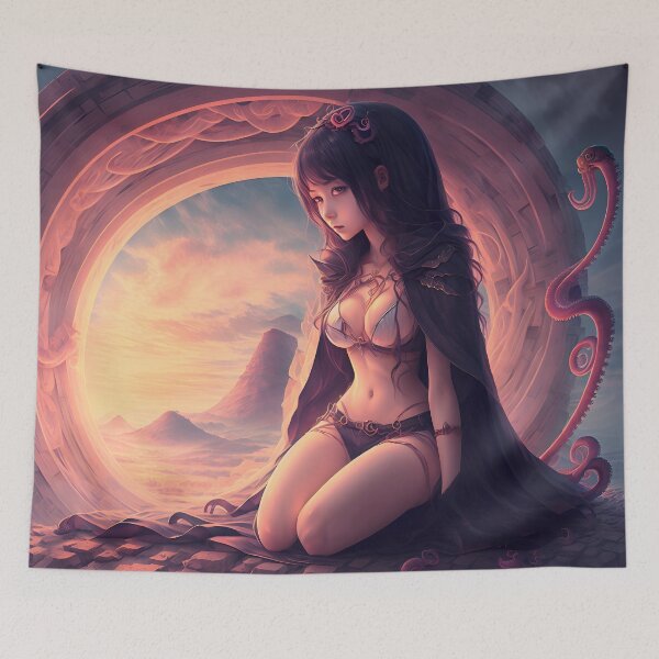 Item preview, Japanese girl in a surreal octopus world illustration designed and sold by RK - Shop.