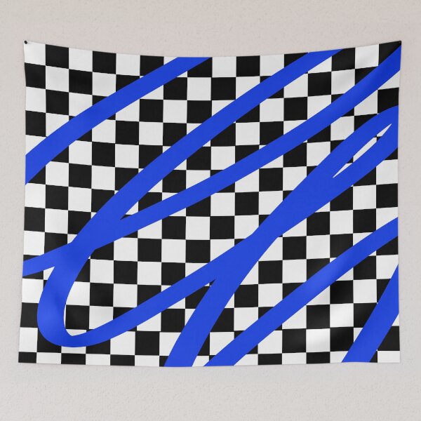 Item preview, Blue Doodles on a Checkered Black&White Background | Digital Art | Graphic Design designed and sold by ElVyartStore.