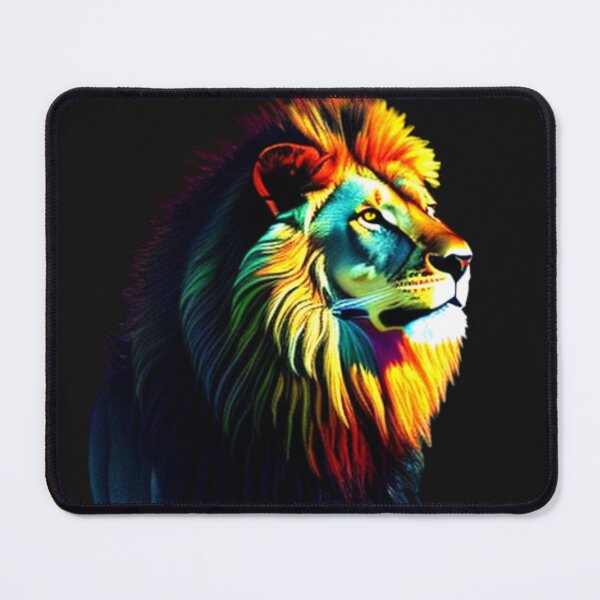 Item preview, A majestic lion, its golden mane blowing in the wind, stands proud against a vibrant pink and orange sunset. designed and sold by FreeMind-Design.