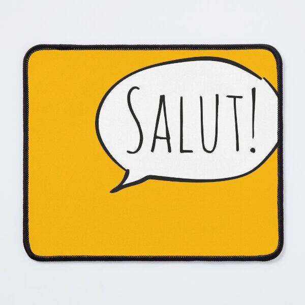 Item preview, Cheerful SALUT! with white speech bubble on yellow (Français / French) designed and sold by Ofeefee.