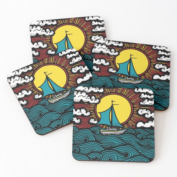 Item preview, Boat sailing on teal ocean, clouds in sky designed and sold by NxtGenArt.