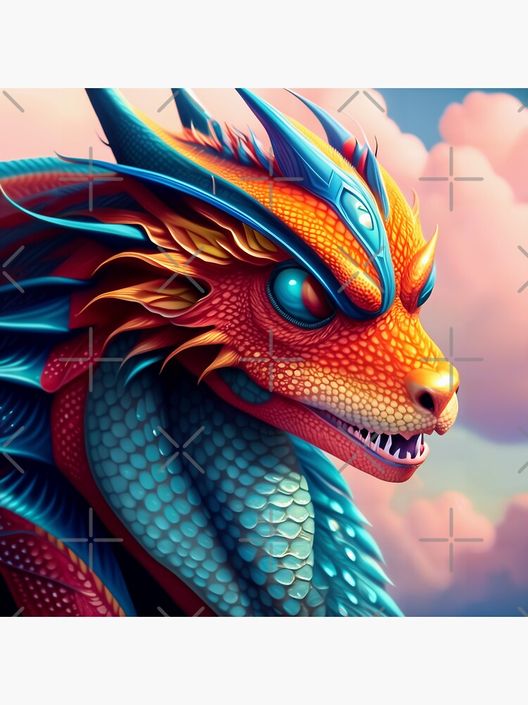 Thumbnail 3 of 3, Sticker, Orange and Blue Mystic Fox Dragon designed and sold by dragynrain.