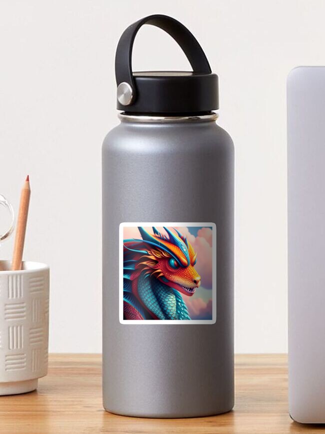 Thumbnail 1 of 3, Sticker, Orange and Blue Mystic Fox Dragon designed and sold by dragynrain.