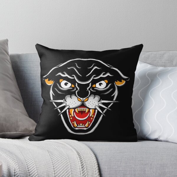Old school Kitty cat, Orange and black Throw Pillow