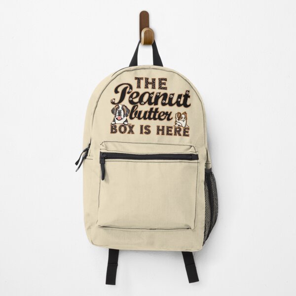 Item preview, The Peanut Butter Box Is Here Doggy Duo with Black Font & Heart Dog Prints  Funny St. Bernard Dogs Commercial Humor designed and sold by JoyOfHopeStore.