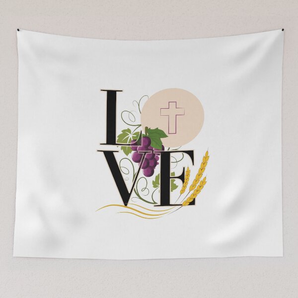 Item preview, Eucharist LOVE Typography Host Wheat Grapes designed and sold by Brasilia.