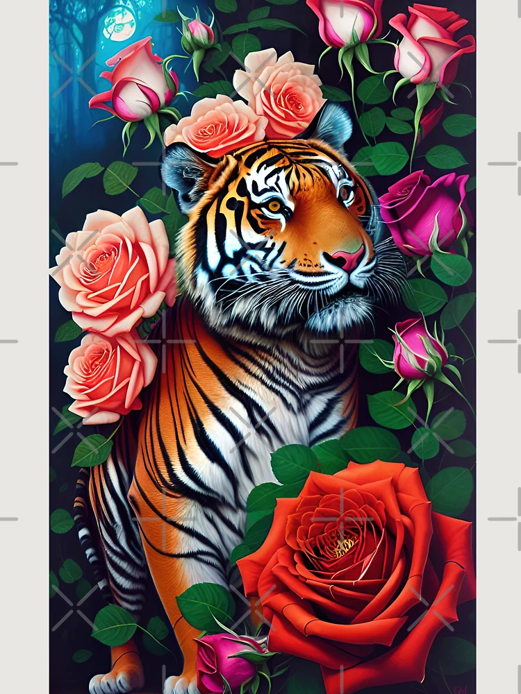Thumbnail 6 of 6, Premium Oversized Hoodie, Tiger Amongst Roses designed and sold by RockingPandS.