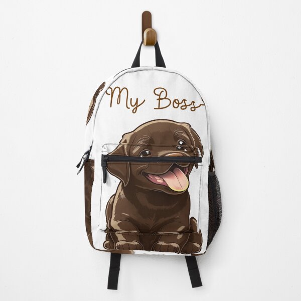 Item preview, Happy chocolate lab puppy with text my boss designed and sold by Lobory.