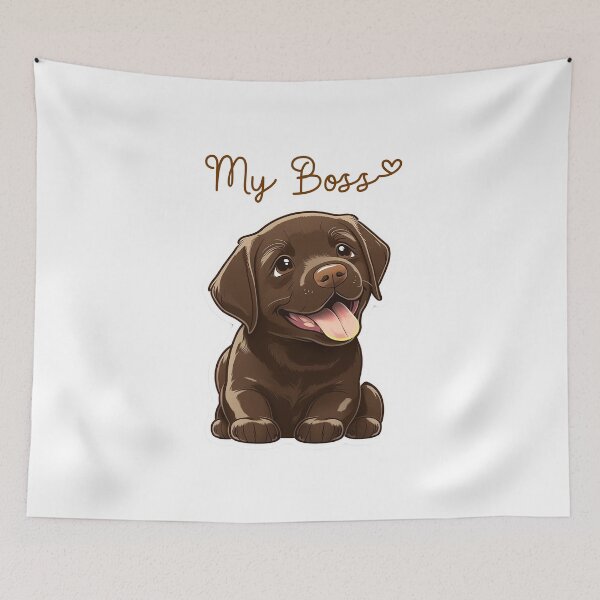 Item preview, Happy chocolate lab puppy with text my boss designed and sold by Lobory.