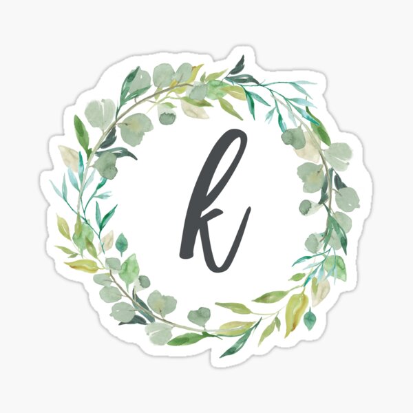 Letter k Leafy Wreath Monogram Sticker