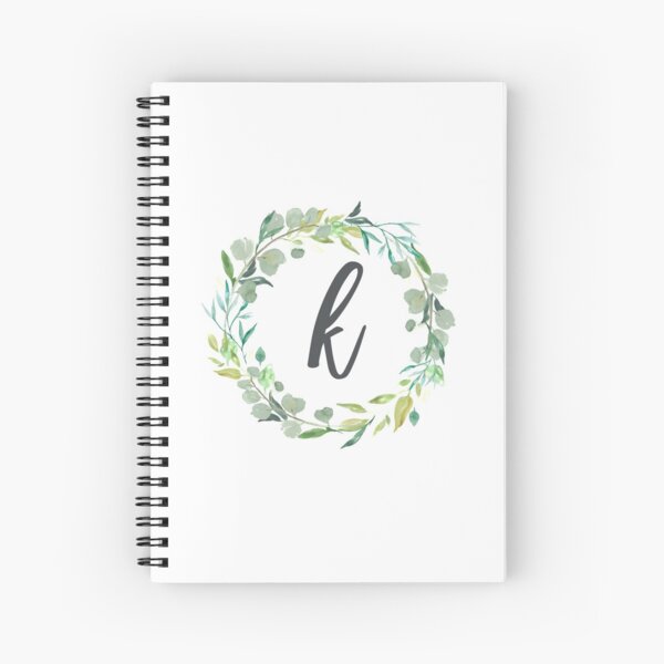 Letter k Leafy Wreath Monogram Spiral Notebook