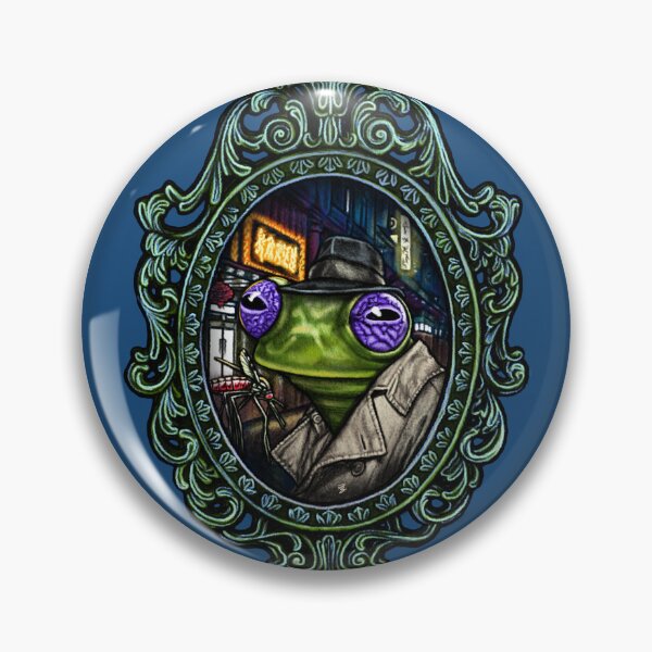 Aperçu de l'œuvre Camée kitsch : une grenouille arboricole de science-fiction noire créée et vendue par FreyStrandDraws.