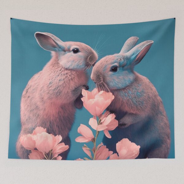 Item preview, Bunny Rabbits Sniffing Flowers designed and sold by Chiron WADE.