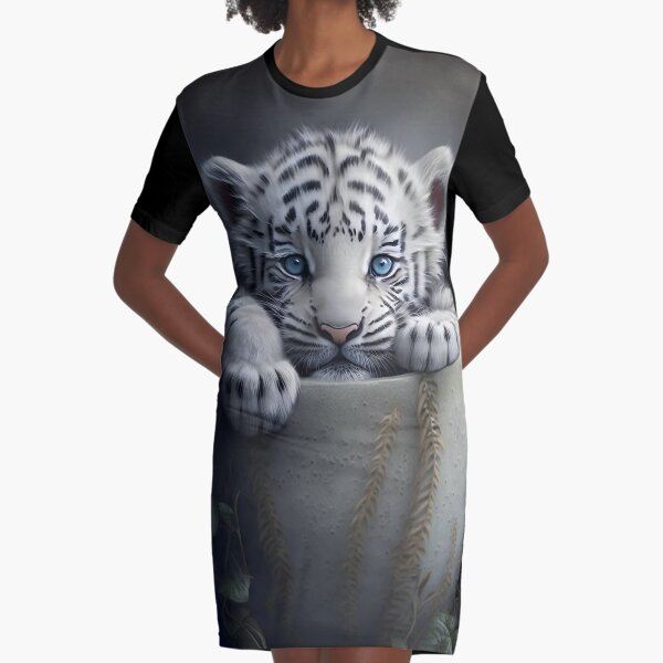 White Tiger in the cup Graphic T-Shirt Dress