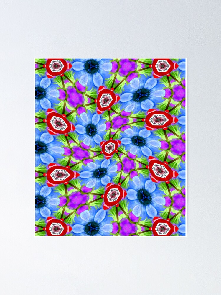 Thumbnail 1 of 3, Poster, Blue Poppy Day Pattern designed and sold by Patternflower.