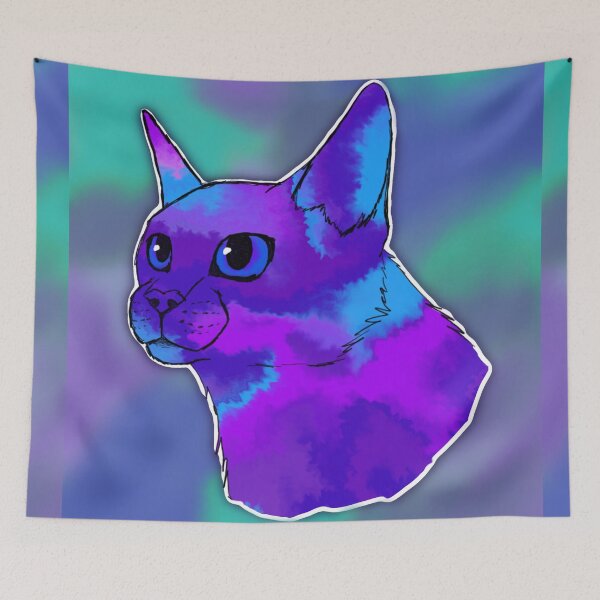 Item preview, Blue and Purple Tie Dye Cat designed and sold by CreationsByBear.