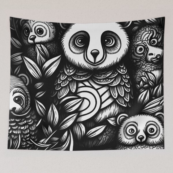 Item preview, Creatures in woods doodles Pattern / Black and white designed and sold by MonkStudio.