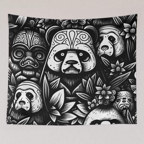 Item preview, Panda Vader doodles Pattern / Black and white designed and sold by MonkStudio.
