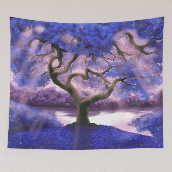 Item preview, Lake tree blankets tapestries curtains  blue designed and sold by Chaoticzarts.