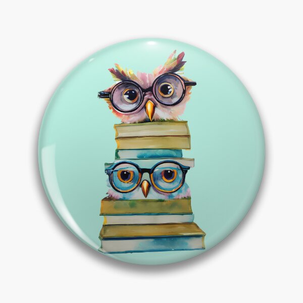 Item preview, Watercolor Whimsical Cute Nerdy Little Owls with Glasses Sitting on Books - Adorable Owl Design 2 designed and sold by Cawaiico.